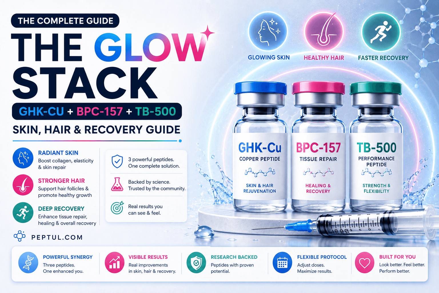 The GLOW Stack: GHK-Cu + BPC-157 + TB-500 (Skin, Hair & Recovery Guide)
